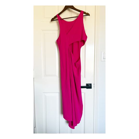 Halston Heritage Sleeveless Cut Out Crepe Midi Dress Pink Fuchsia Size 10 - Picture 3 of 7